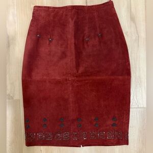 Pia Rucci| Vintage red leather pencil skirt| beaded| size 6